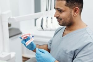 Relaxed patient receiving gentle dental care